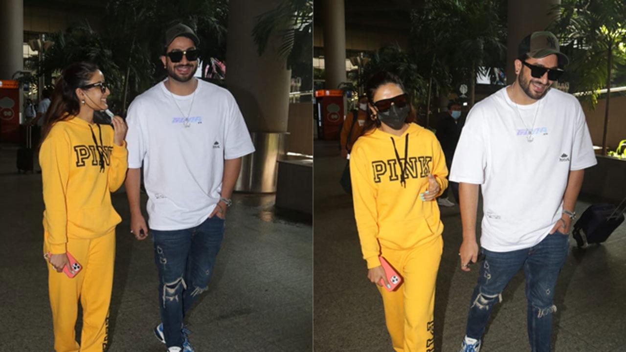 Aly Goni and Jasmin Bhasin are all smiles as they are clicked at the airport Picture Courtesy: Yogen Shah