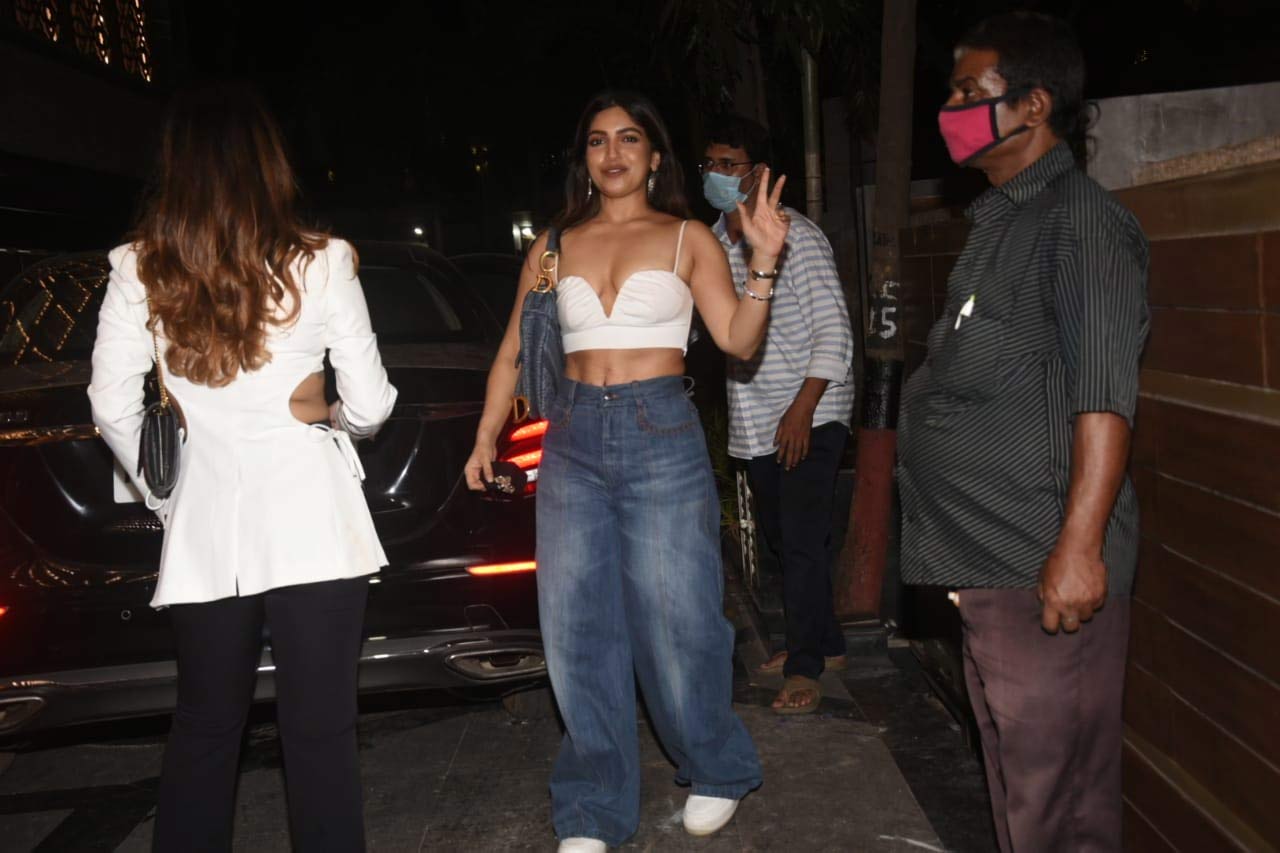 Bhumi Pednekar sported a white corset crop top, paired with wide-legged jeans as she attended Khushi Kapoor's birthday celebration. 