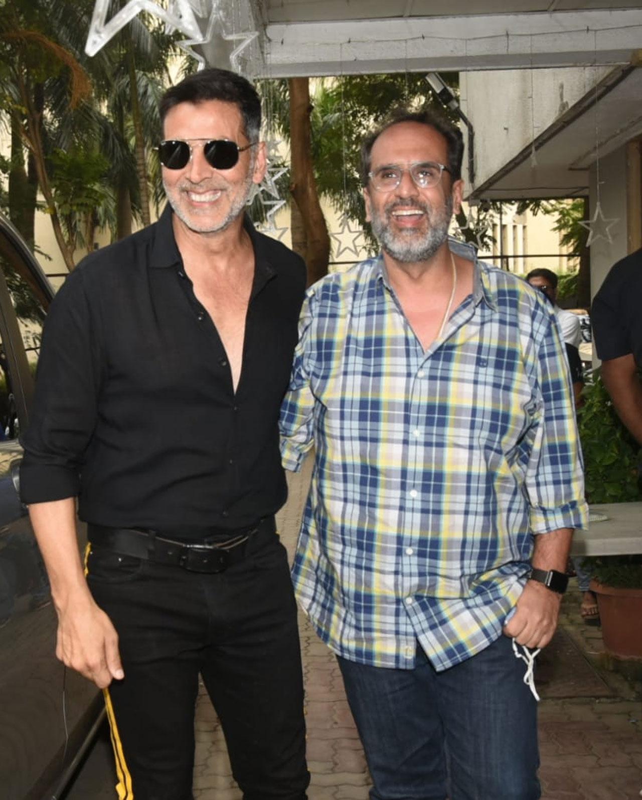 Akshay Kumar was clicked with filmmaker Aanand L Rai. The duo is gearing up for two consecutive films that are titled Atrangi Re and Raksha Bandhan. The former stars Sara Ali Khan and Dhanush and the latter Bhumi Pednekar.