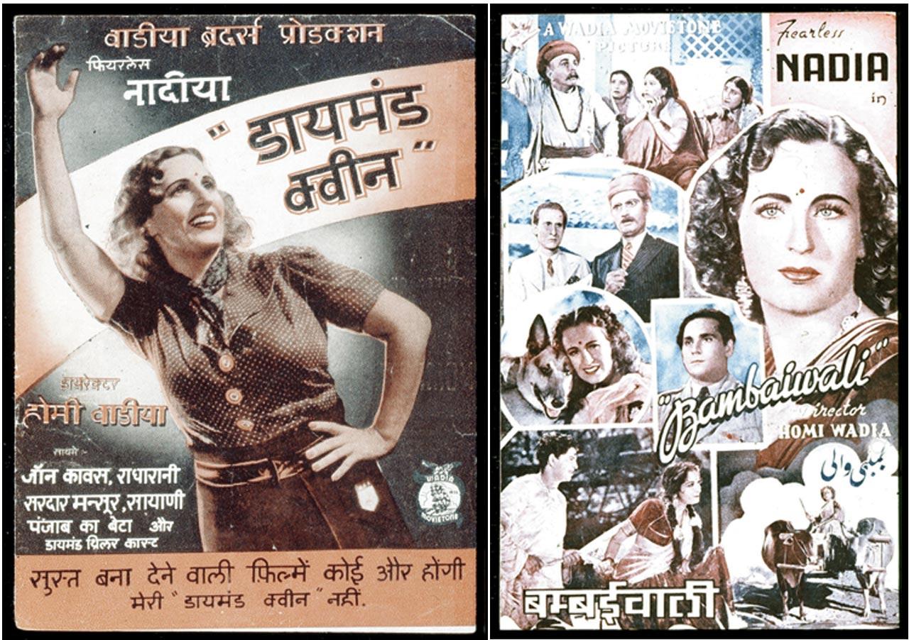 Posters of Diamond Queen and Bambaiwali, iconic 1940s films starring Nadia, born Mary Ann Evans. Pics Copyright Wadia Movietone/Roy Wadia