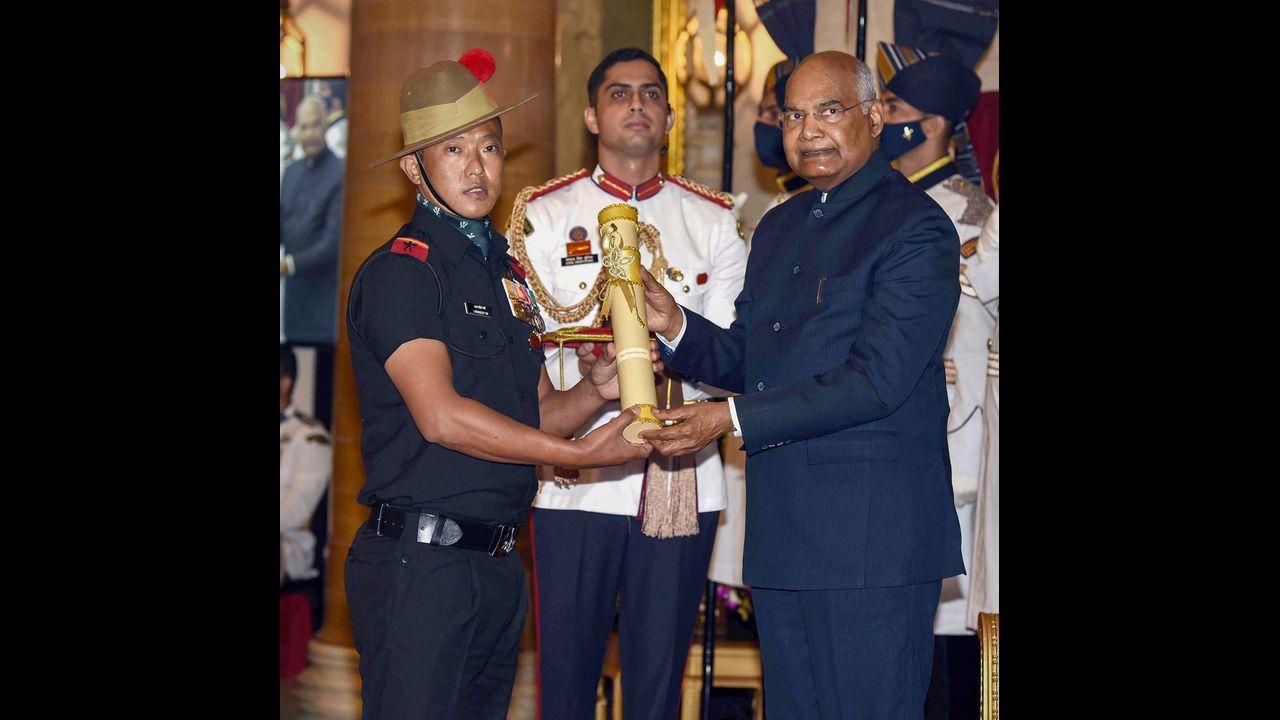 Padma Shri Award being presented to Tarundeep Rai, at the Civil Investiture Ceremony-I. Pic/PTI