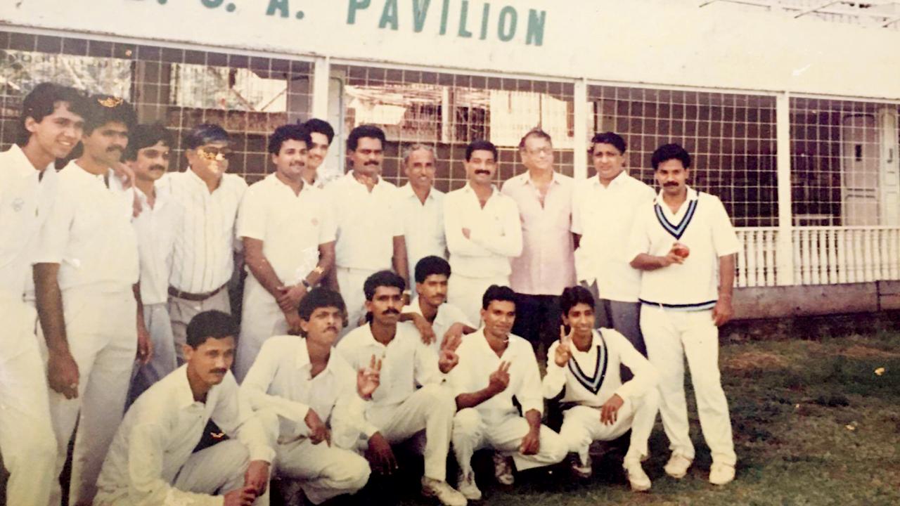 Paras Mhambrey (standing, extreme left) with the 1990 Kanga League ‘A’ division-winning Sunder CC team at Wankhede Stadium