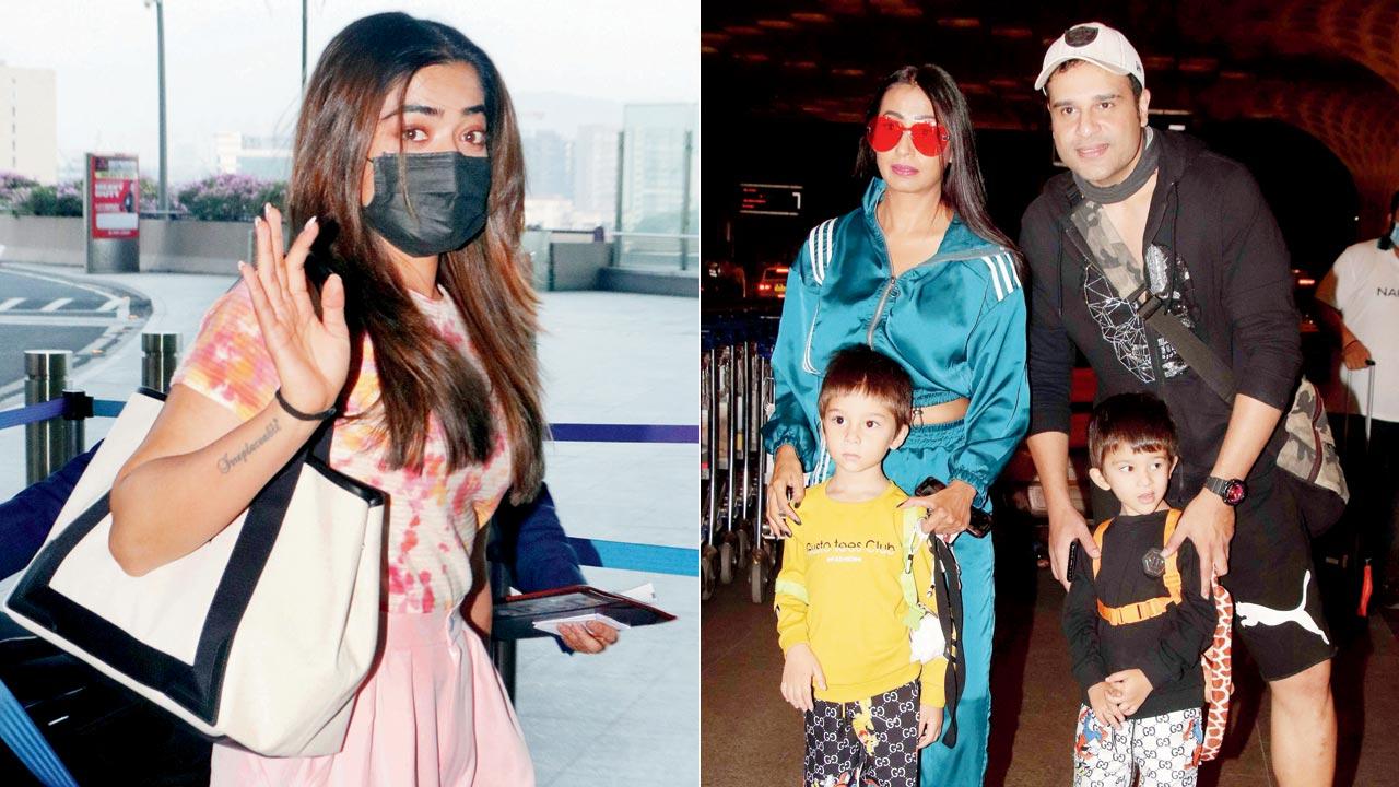 Pretty Pink: Rashmika Mandanna; (right) Family first: Kashmera Shah and Krushna Abhishek with kids Rayaan and Krishaang