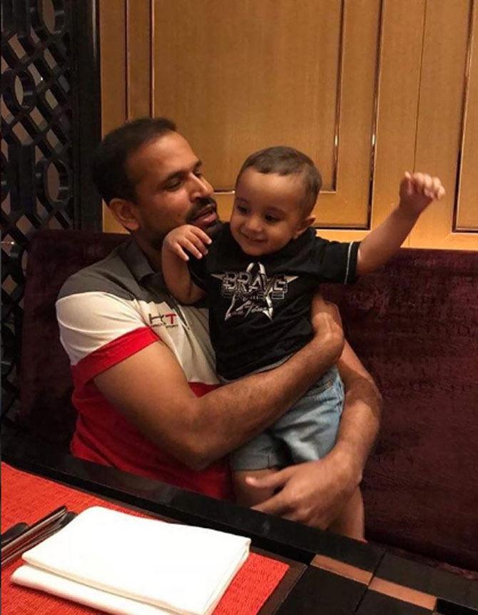 In the 2008 IPL season, Yusuf scored 435 runs and took 8 wickets and also recorded the season's fastest half-century (from 21 balls) against the Deccan Chargers, and was also the Man of the Match in the IPL final against the Chennai Super Kings.
In picture: Yusuf with his nephew Imran.