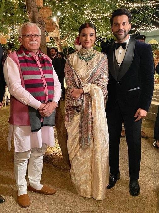 Haryana CM Manohar Lal was one of the special guests at Rajkummar Rao and Patralekhaa's wedding. He shared a picture with the couple from their reception and shared blessings for the newlyweds. (Pic: @mlkhattar Twitter account)