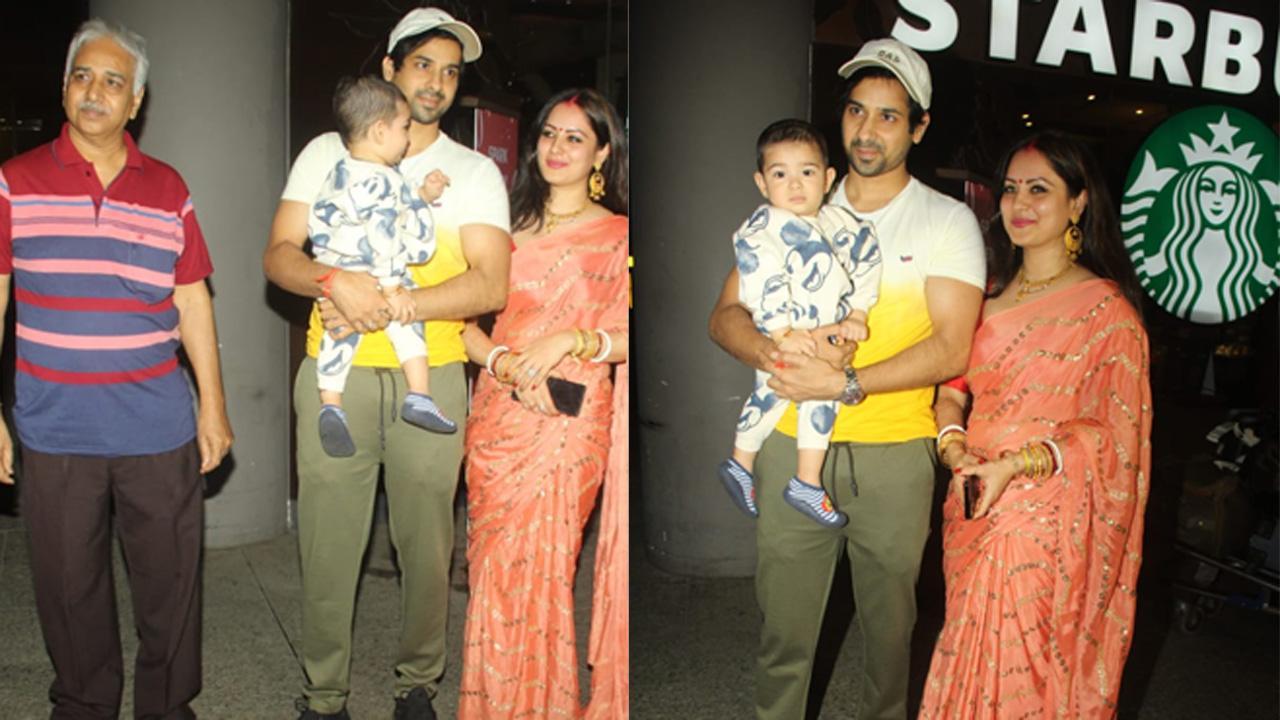 Newly-wed couple Puja Banerjee and Kunal Verma spotted at the airport with family