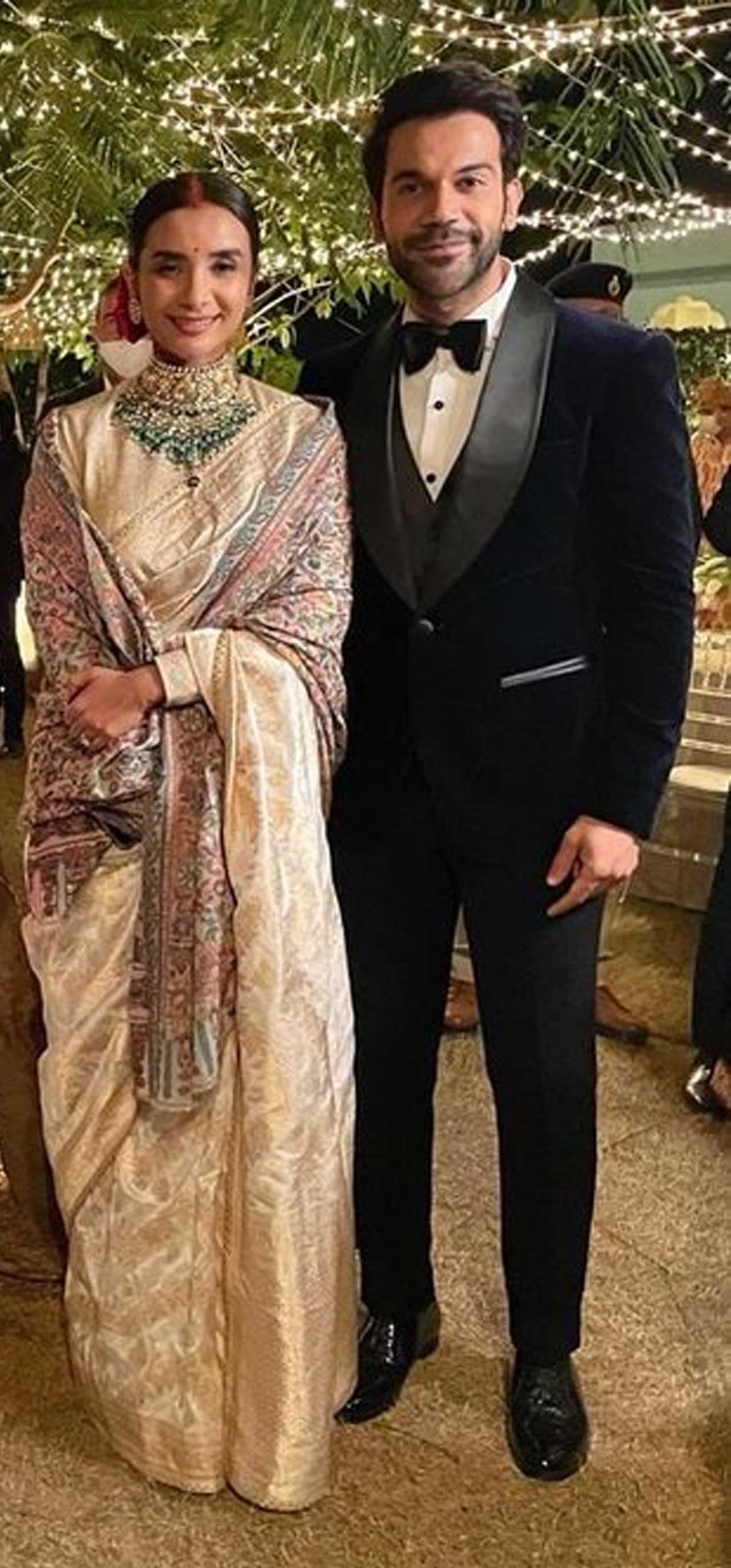 After a beautiful wedding ceremony, the couple hosted a reception that had the who's who from Chandigarh in attendance. Rajkummar Rao wore a black suit and a bow tie, while Patralekhaa looked beautiful in a gold saree. (Pic: @mlkhattar Twitter account)