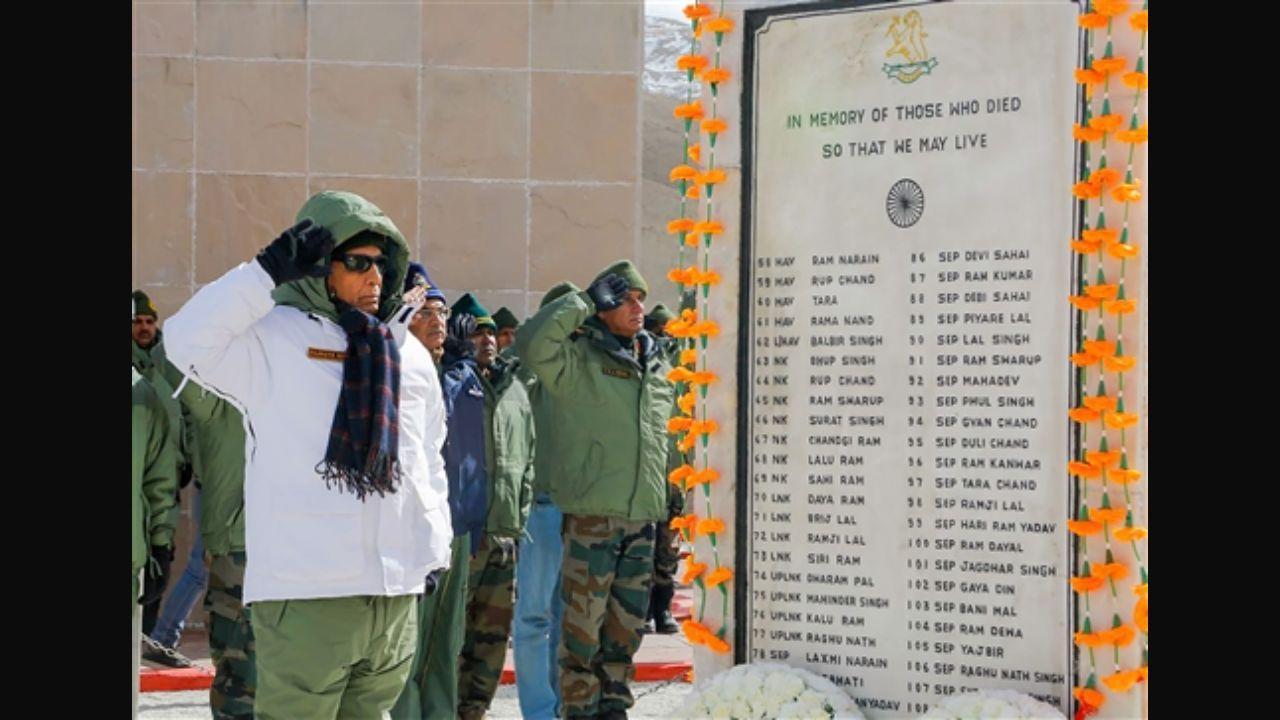 Rajnath Singh pays homage to fallen soldiers of battle of Rezang La