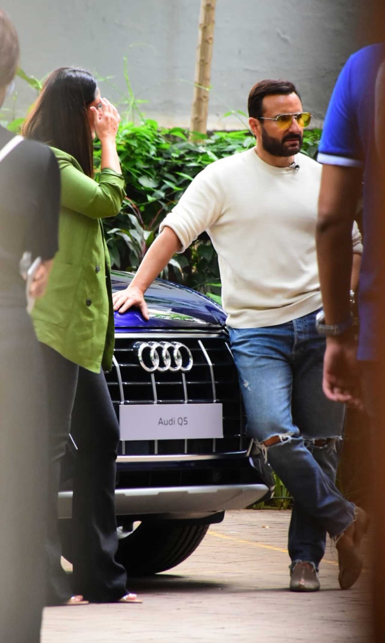 Soon after their return, Saif and Kareena got busy with their work commitments. The couple was spotted shooting together for a project today outside their Banrda residence. 