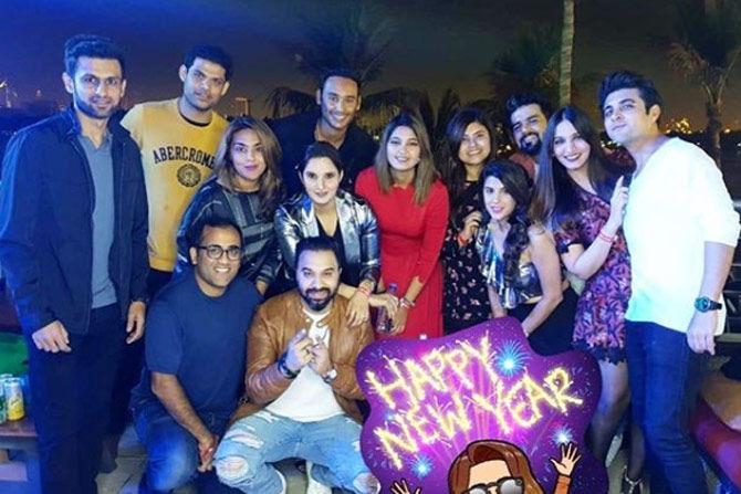 During New Year 2019, Sania Mirza shared this lovely photo along with Shoaib Malik, her sister Anam Mirza, Azharuddin's son Asaddudin (who Anam went on to marry later) and their friends during a party in Dubai