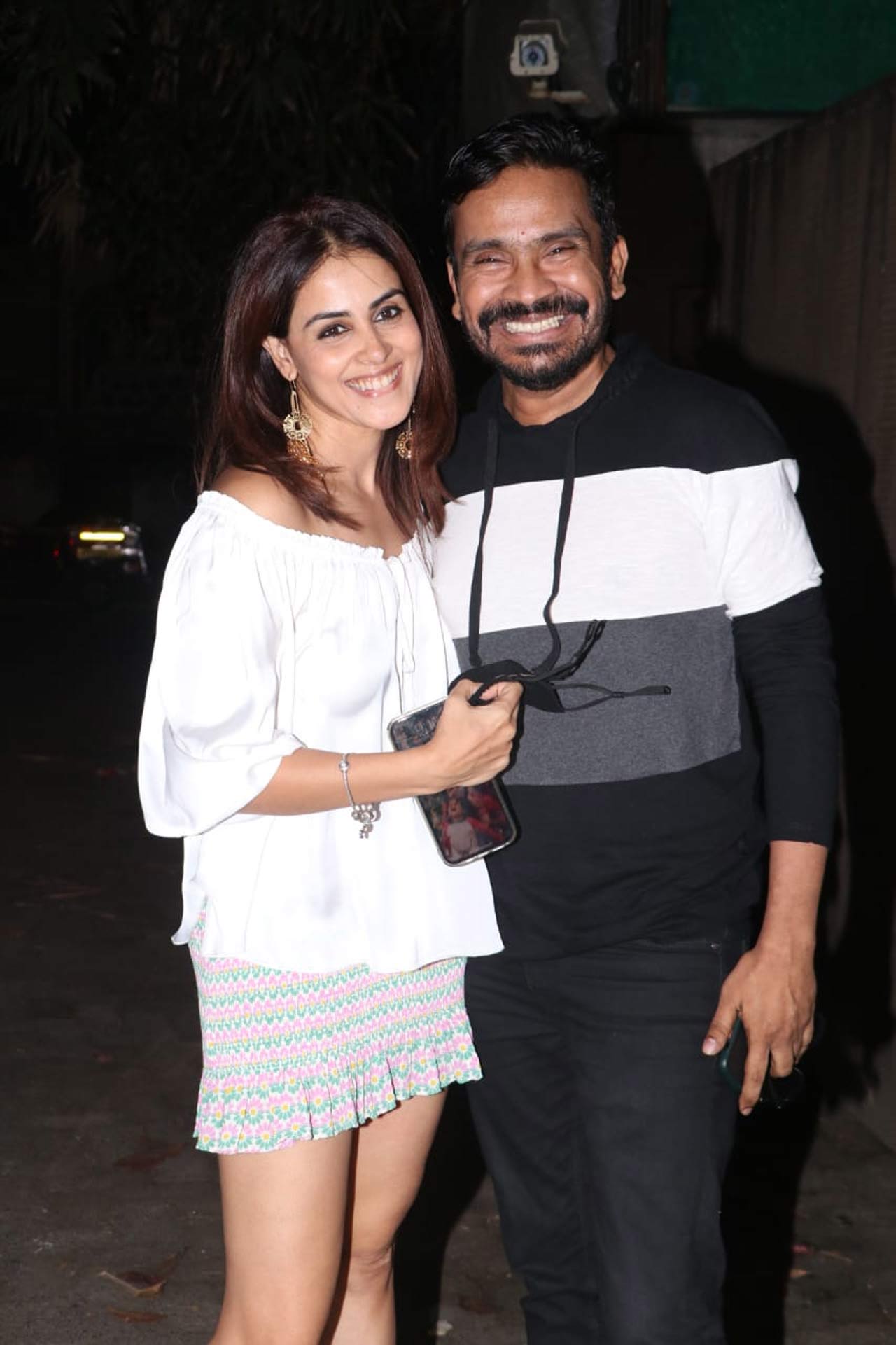 Genelia Deshmukh and Mushtaq Sheikh were all smiles as they attended the special screening of Satyameva Jayate hosted a popular studio in Juhu, Mumbai.