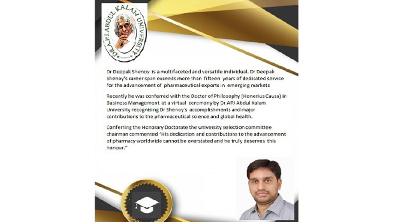 Dr Deepak Shenoy makes major contributions to pharmaceutical science