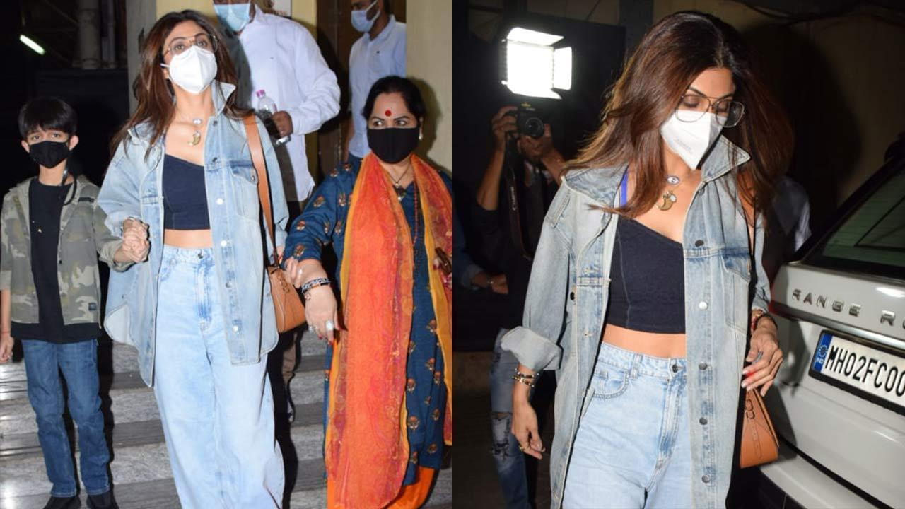 It's movie time! Shilpa Shetty steps out with son Viaan Kundra and mommy Sunanda