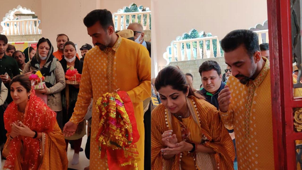 Raj Kundra, Shilpa Shetty spotted together for the first time post his bail, offer prayers at a temple, Picture Courtesy: Pallav Paliwal