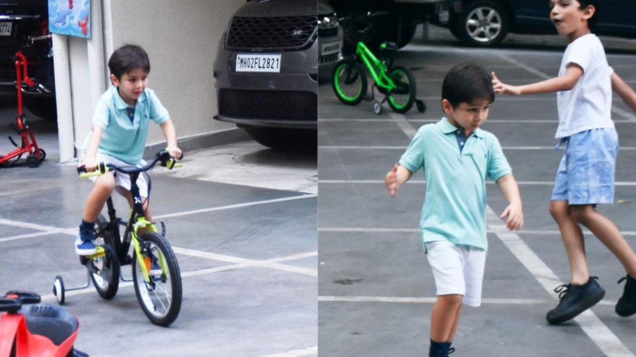 Taimur Ali Khan enjoys a day out with friends, gets clicked while cycling