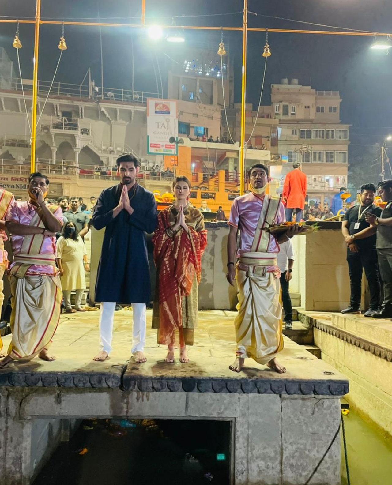 Touted to be one of the most promising debuts, Ahan seemed excited by performing aarti and seeking blessings for his debut film. There was a huge crowd gathered at the Ganga ghat to see Ahan and Tara as they cheered up for the actors giving them a warm welcome in Varanasi.