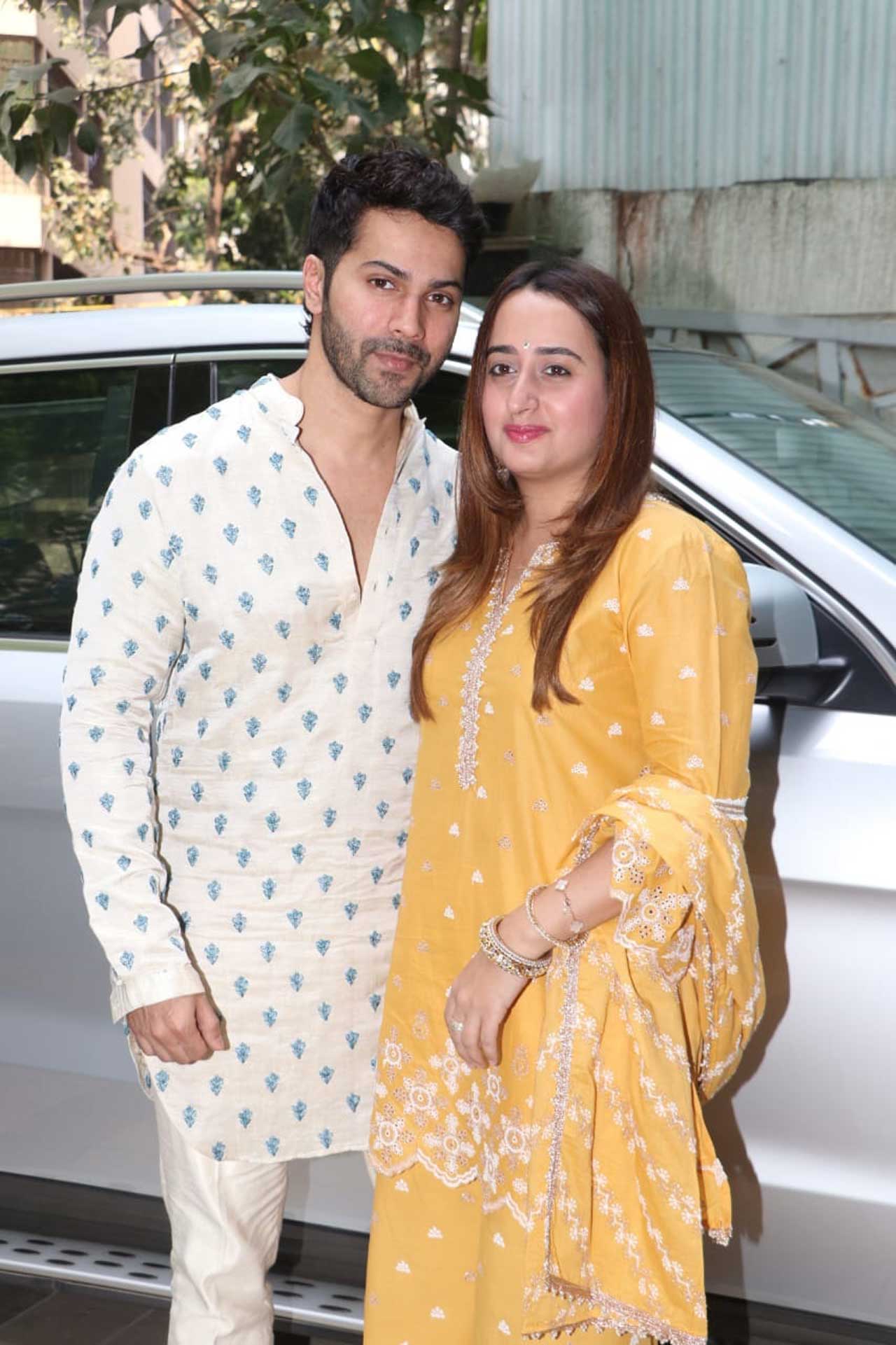Varun Dhawan and Natasha Dalal looked stunning. The couple complemented each other in traditional outfits and they smiled and giggled as they posed for the shutterbugs. The couple tied the knot in January 2021.