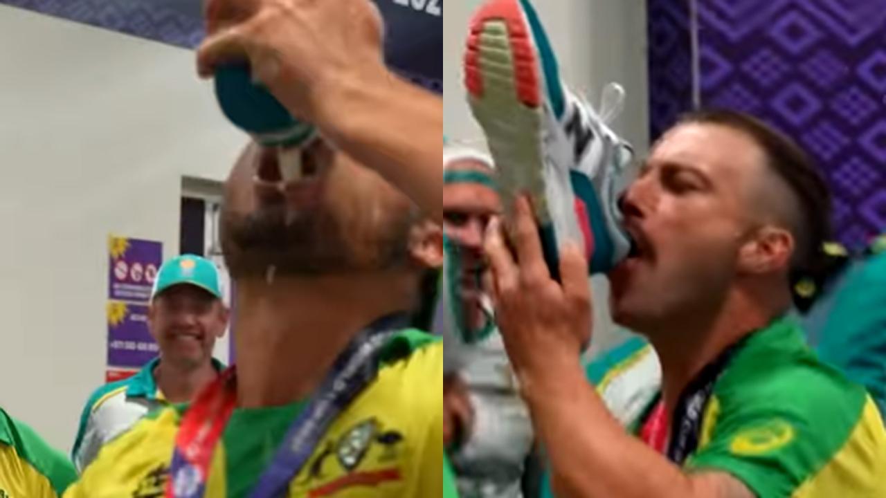 Viral video: Matthew Wade, Marcus Stoinis gulp their drink out of a shoe to celebrate title