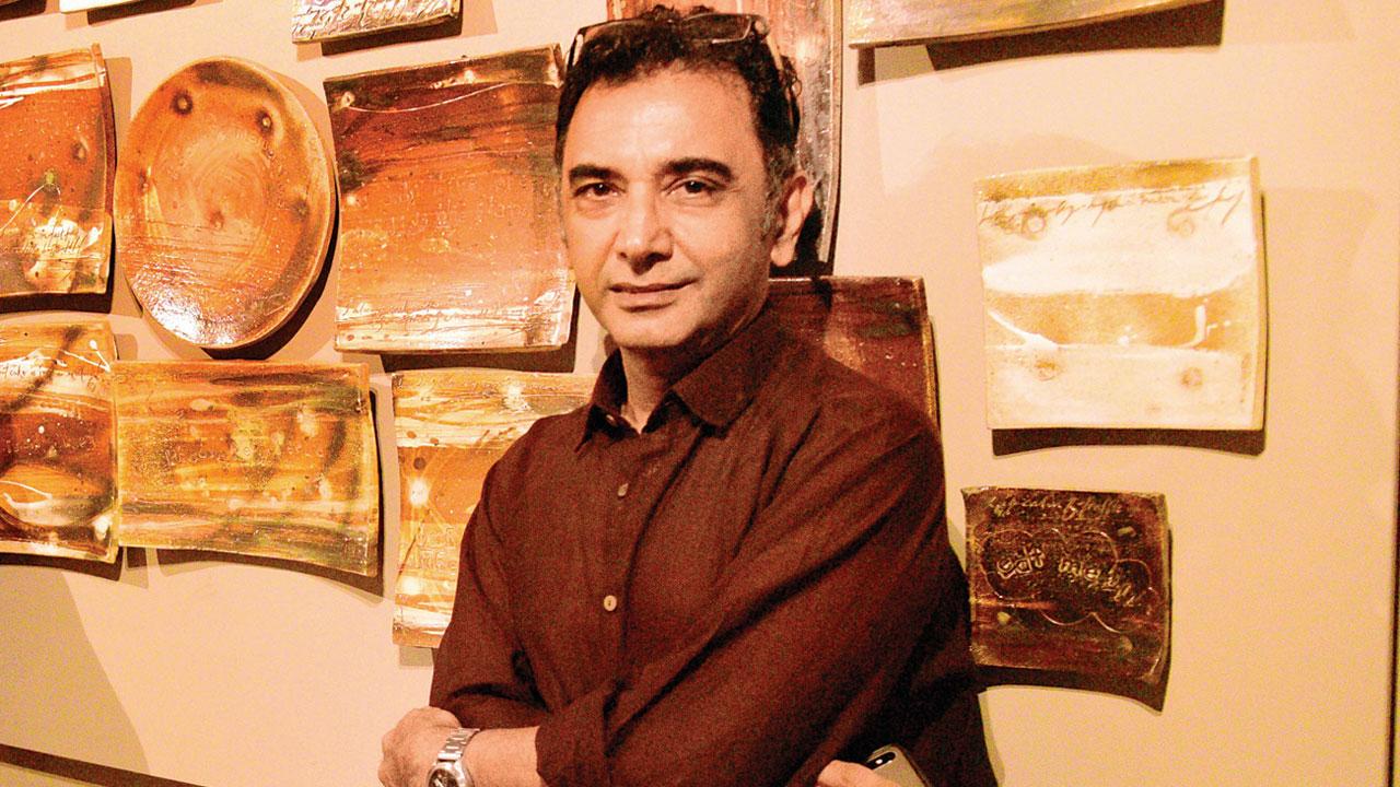 Adil Writer, who along with Salvi has curated Table Manners-2 at the Gallery Art and Soul, Worli, is showcasing tableware that he made at the ceramic bottega of his friend Mirta Morigi in Faenza, Italy, and a mural, Food is Memories. Pics/Pradeep Dhivar