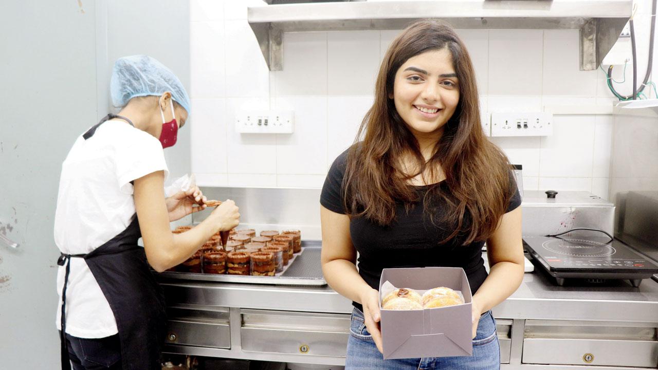 Chef Bianca Manik with a box of brioche doughnuts at her Santa Cruz East bakery. Pic/Anurag Ahire