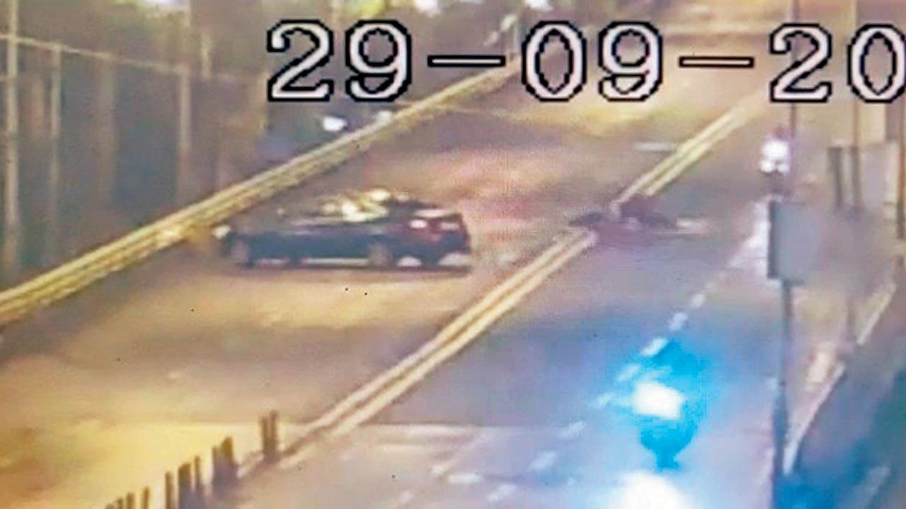Grabs of the CCTV footage retrieved from the spot show the bike skidding off the road after the collision and the car driving off