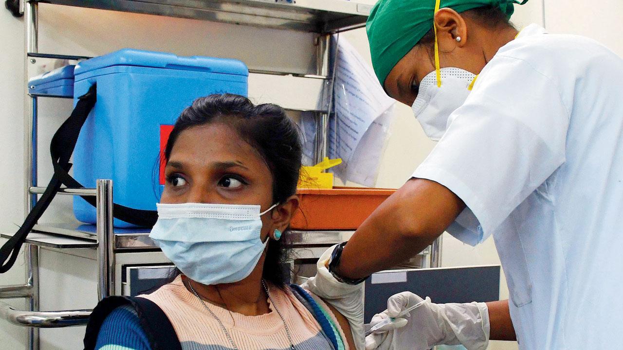 A woman gets a jab at a city hospital. Pic/Ashish Raje