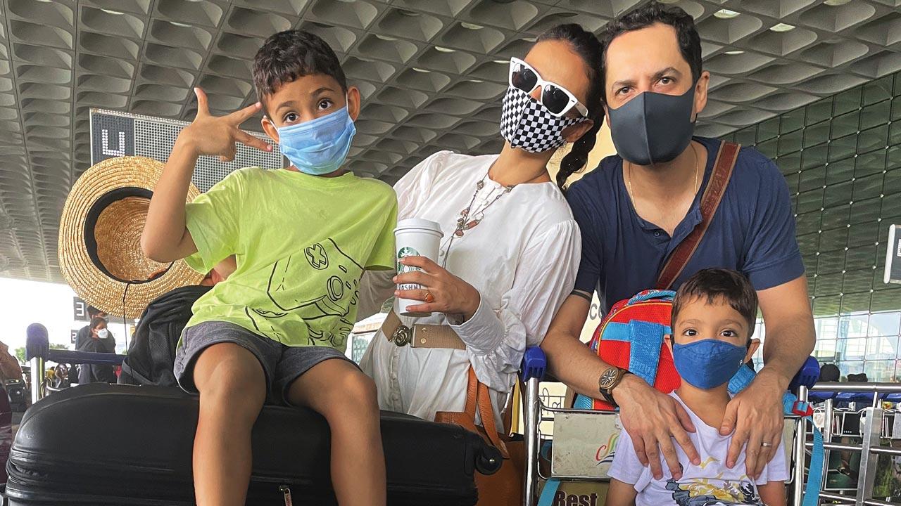 Roshni Chopra with filmmaker husband Siddharth Anand Kumar, and sons Jaiveer and Reyaan
