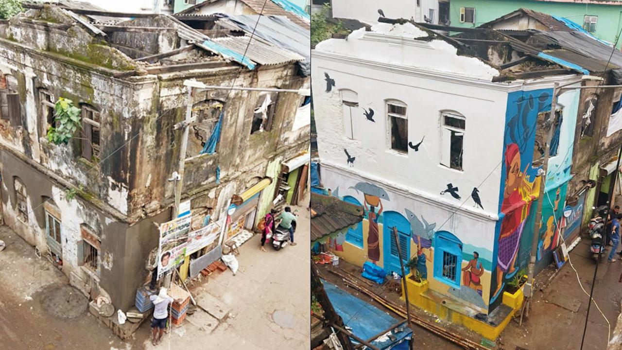 Before and after photos of a building transformed as part of the project