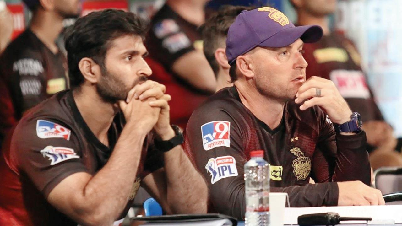 Kolkata Knight Riders’ head coach Brendon McCullum (right) with assistant coach Abhishek Nayar