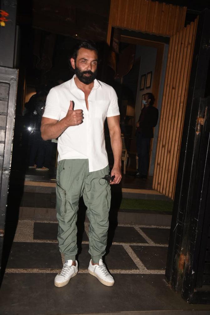 Bobby Deol also attended Shazia Gowariker's birthday bash in the city. The actor looked handsome in grey cargo pants, a white shirt and a full beard.