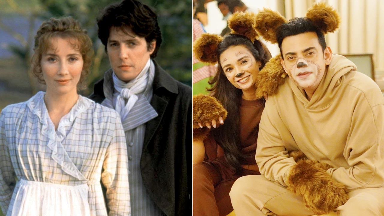  Emma Thompson and Hugh Grant in Ang Lee’s Sense and Sensibility; (right) Ira Dubey and Cyrus Sahukar in a still from Potluck