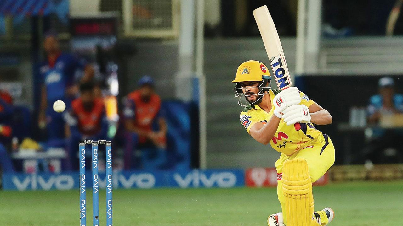 CSK Ruturaj Gaikwad en route his 70 against DC yesterday. Pic/PTI