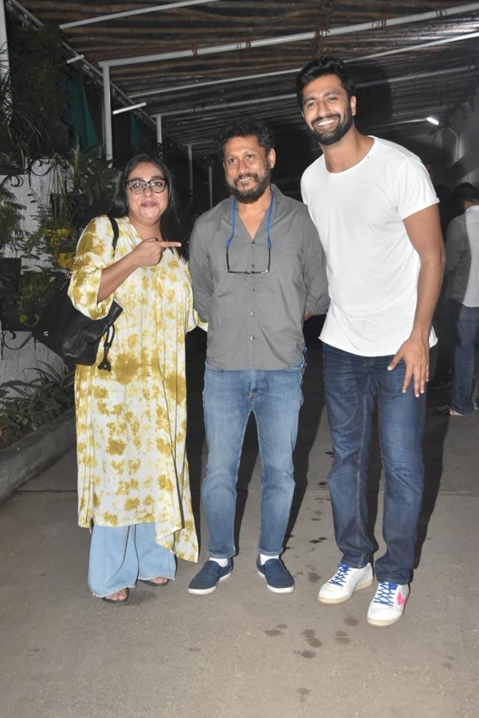 Filmmaker Meghna Gulzar too attended Sardar Udham's special screening in Juhu, Mumbai. The Chhapaak director was all smiles with Vicky and Sircar.