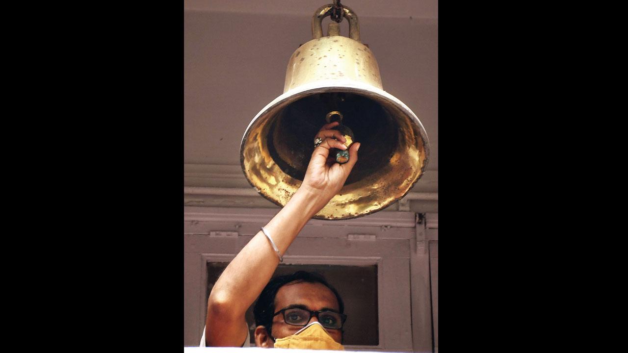 Ramesh Kale, the bell keeper at Balmohan. Pic/Ashish Raje