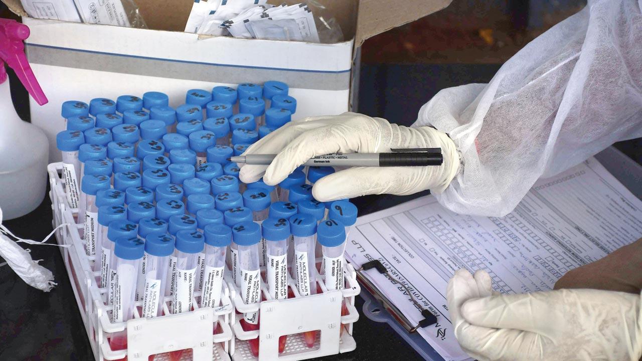 Swab samples collected from passengers at Dadar station. File pic