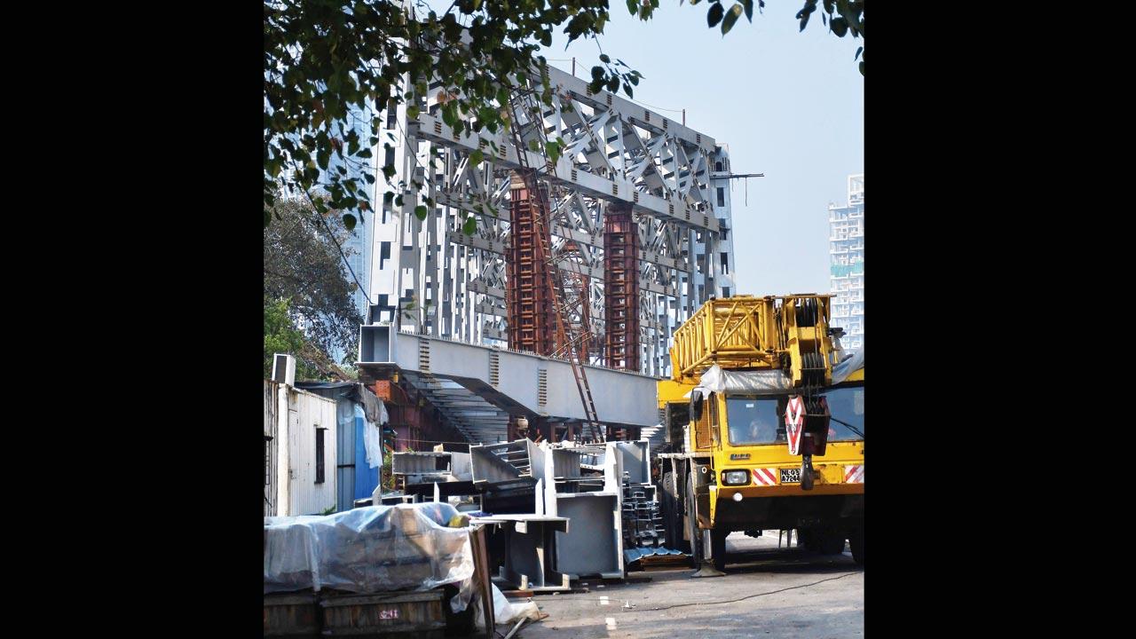 The under-construction Delisle Road bridge in Lower Parel on Wednesday. Pics/Ashish Raje