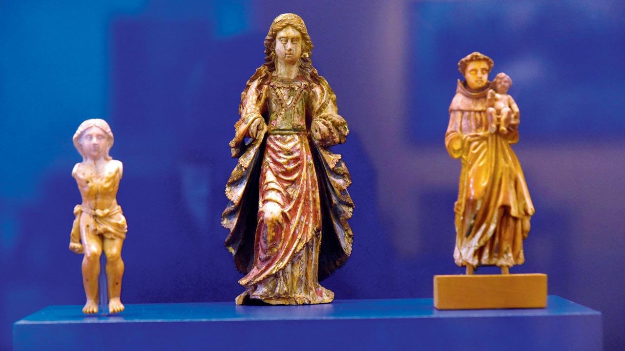 For the show, Hoskote has juxtaposed Souza’s work with Christian Indian sacred art—images of Jesus and Mary, of saints and angels, in ivory and wood—some of which date back to the 16th century, and are part of the museum’s collection