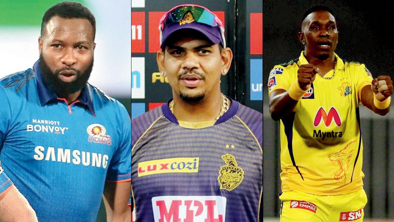 Kieron Pollard, Sunil Narine and Dwayne Bravo