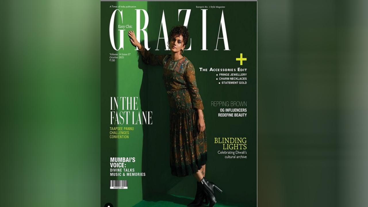 Taapsee sports the new m&s fusion range on the cover of grazia india