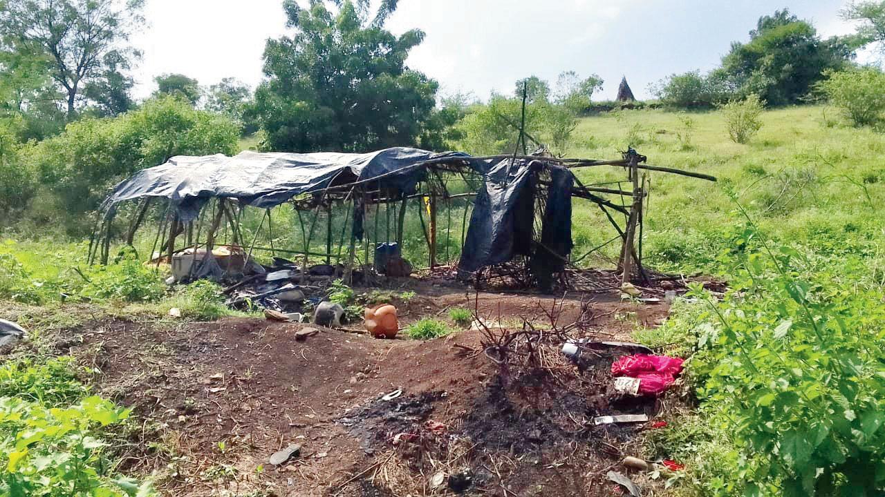 The burnt down house of the victims’ family