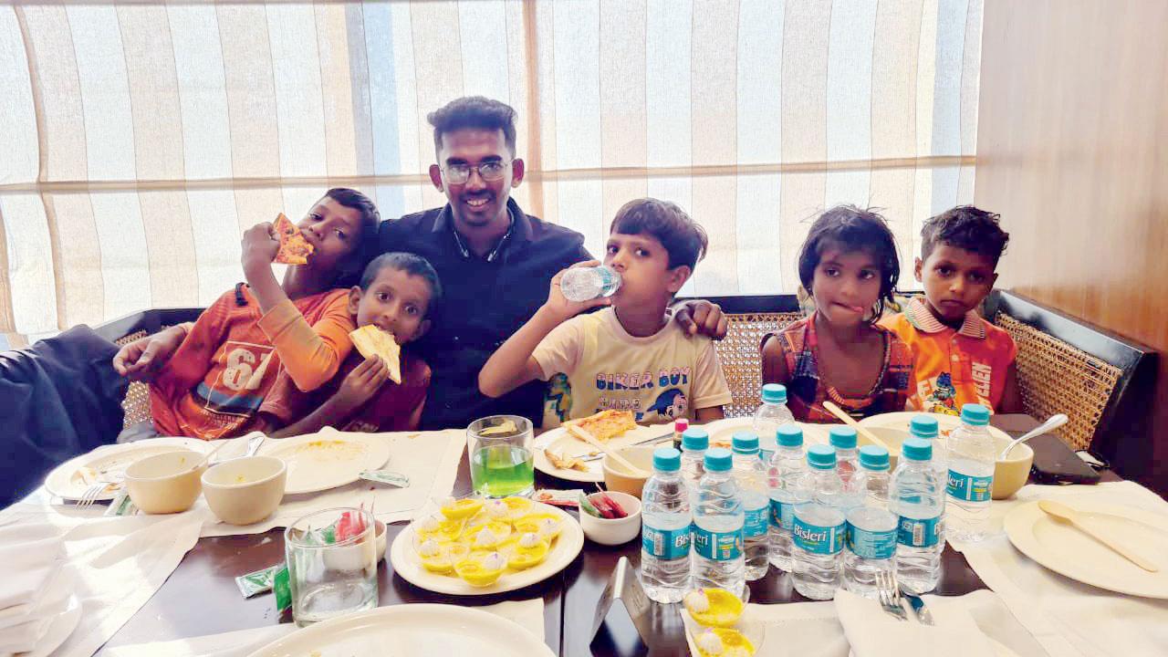 He treated a group of child beggars to a meal at Taj Lands End in Bandra. Pics/Hanif Patel