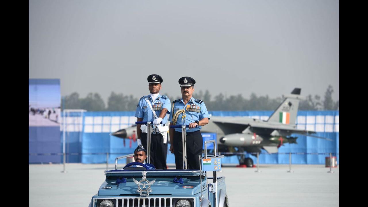 Indian Air Force (IAF) chief Air Chief Marshal VR Chaudhari presented the Vayu Sena Medal - Gallantry to officers on 89th Air Force Day, at Hindan airbase on Friday. Pic/Pallav Paliwal