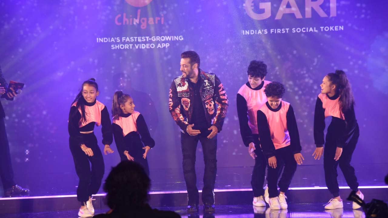 Salman Khan showed off his dapper side in a funky jacket, paired with a basic pair of black denim and a t-shirt. He was also seen grooving with the kids at the launch event.