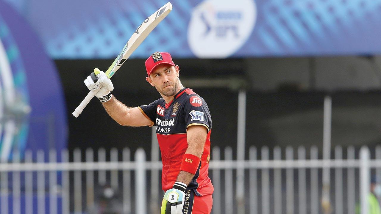 RCB’s Glenn Maxwell after his half century against PBKS yesterday. Pic/PTI