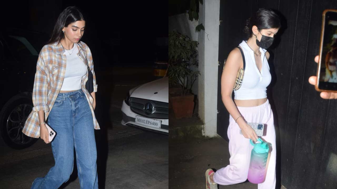 Khushi Kapoor, who is all set to make her Bollywood debut, was seen wearing an oversized shirt paired with a white crop top and basic denim. On the other hand, Shanaya, who has already made her debut in an advertisement, showed off her uber-cool side in a white crop top and joggers for the celebration.