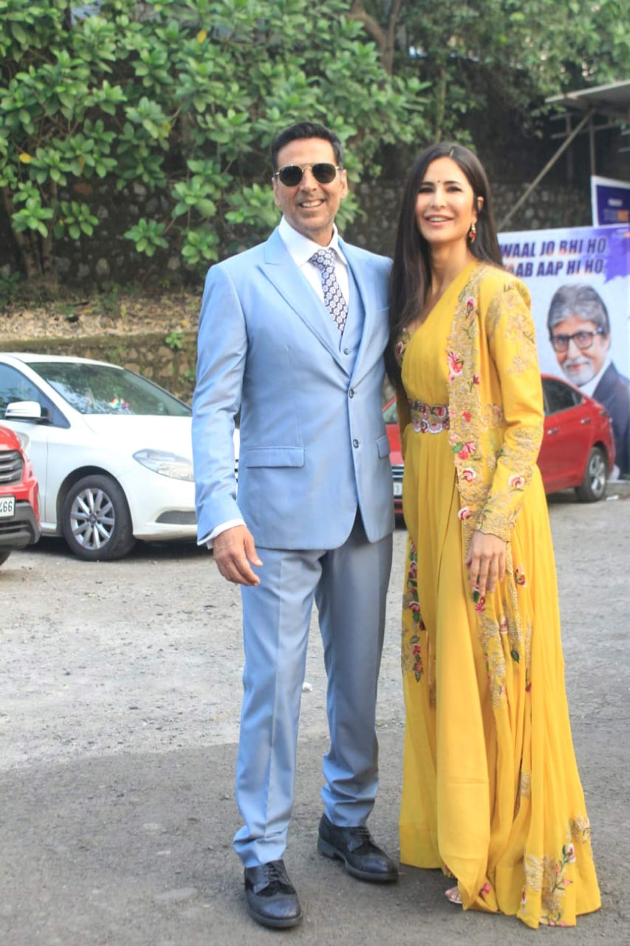 Katrina Kaif was seen wearing a pretty yellow coloured saree gown. The actress paired her ensemble with an embroidered jacket, and her look is winning the internet. 