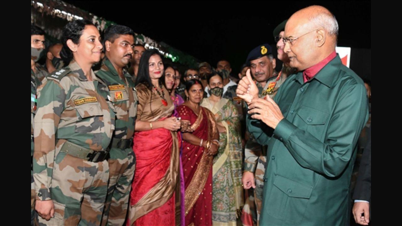 President Ram Nath Kovind interacted with the jawans and officials of all ranks along with their families at the Northern Command in Udhampur. He extended best wishes to the soldiers on the occasion of Dussehra. Pic/PTI
