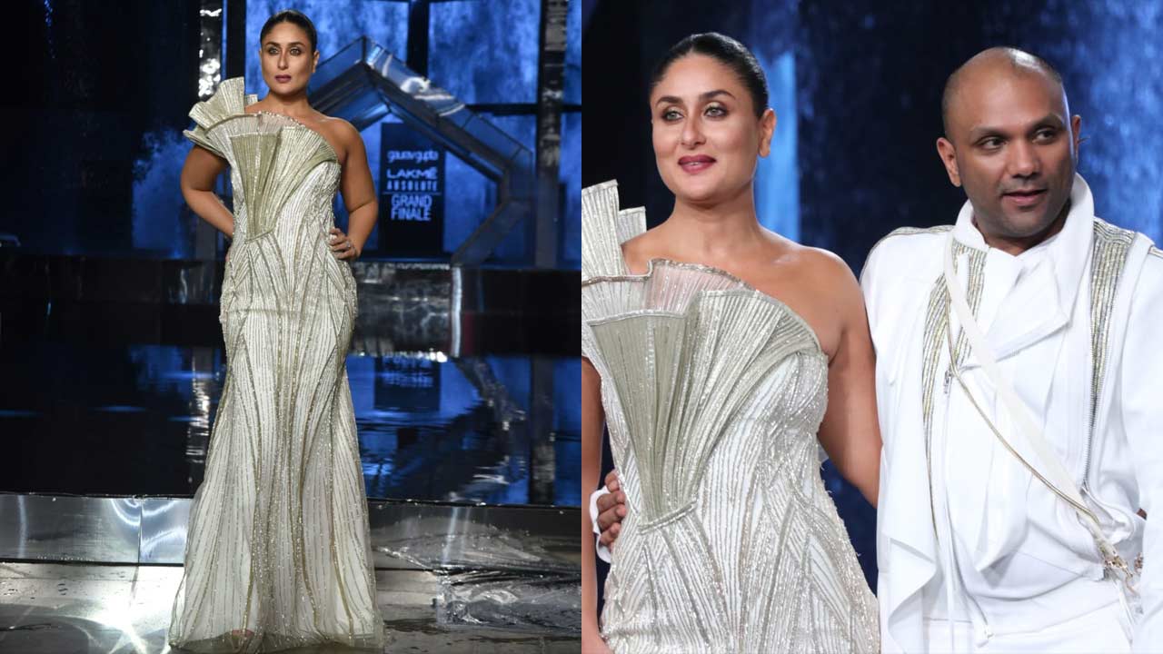 Kareena Kapoor Khan walked for Tarun Tahiliani, where the actress was seen wearing a silver gown. The actress looked no less than a mermaid dressed in white, with nude makeup and no accessories.