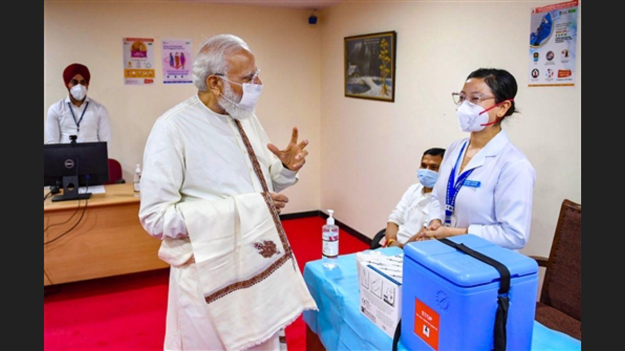 PM Modi visited Ram Manohar Lohia Hospital to express gratitude to doctors, nurses and others who helped India cross the 100 crore Covid-19 vaccination mark.