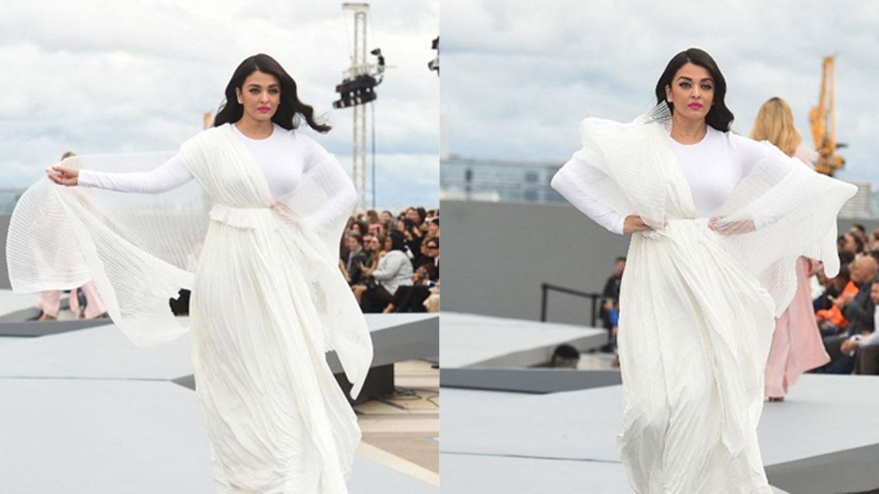 Paris Fashion Week 2021: Aishwarya Rai Bachchan is a vision in white as she walks the ramp, Picture Courtesy: AFP